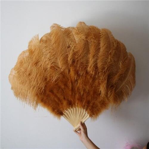 Beautiful 12 Bones Tyrant Gold Fluffy Ostrich Feather Fan Halloween Party Ornament Decor Necessary Feathers for Crafts
