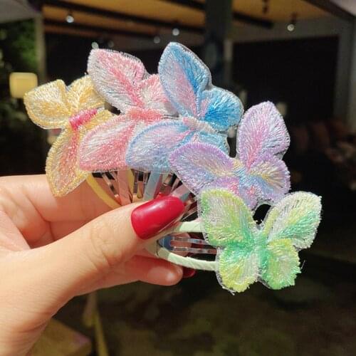 Cute Little Girls Butterfly Hair Clips 1 Pair Tie Dye Embroidery Hair Pins Barrettes Toddler Infant Headbands