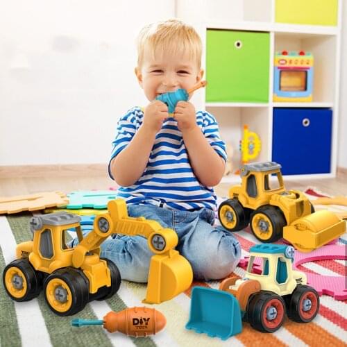 Mini Plastic Disassembly Engineering Truck Toys Education Excavator Bulldozer Mixer Truck Model Puzzle Toy Gift for Children