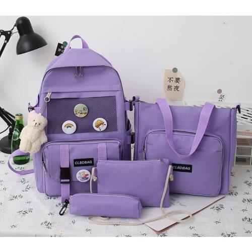 4 Piece Set School Bags Canvas Women Backpack College Bag For Girls Anti Theft Rucksack Bagpack Mochilas Female Knapsack 56