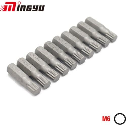 10Pcs 1/4" 25mm Spline M5 M6 M8 Screwdriver Bit Set Repair Tools Screwdrivers Kit Hex Shank Drill Bit For Household Hand Tools