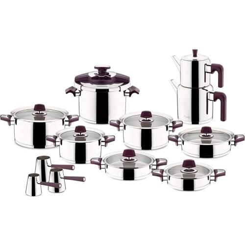 Aryıldız Flamingo Cam Ideal 22 Piece Cookware Set Purple
