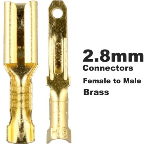 100 sets Gold Tone Female to Male Spade Crimp Terminals 2.8mm Wiring Connectors