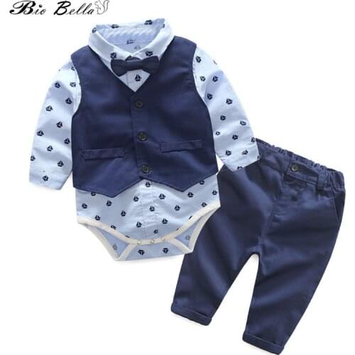 Newborn Baby Clothing New Baby Boys Gentleman Formal Suit Long Sleeve Romper Waistcoat Pants Casual 3 P Outfits Sets