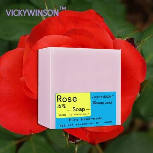 VICKYWINSON Rose handmade soap 100g Natural Plant Essential Oil Handmade Soap Whitening Moisturizing Remove Acne Clean Bath Soap
