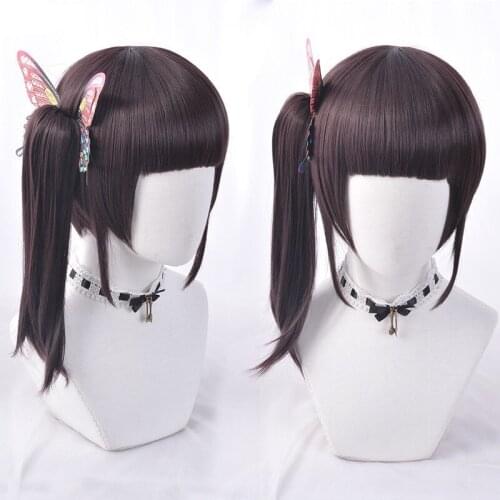 Anime Demon Slayer Tsuyuri Kanawo Cosplay Wig Kimetsu no Yaiba Cosplay Black Brown Halloween Wig Costumes + Wig Cap