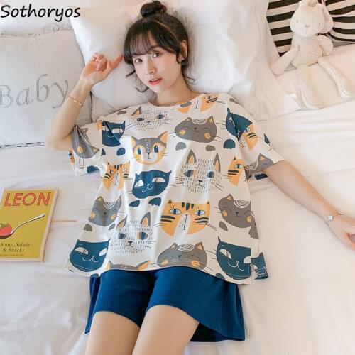 Pajama Sets Shorts Women Summer 2XL Homewear Kawaii Korean Style Loose Students Stylish Outerwear Elegant Simple 2pcs Pyjamas