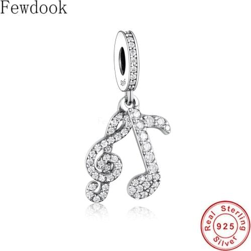 Fit Original Charm Bracelet Authentic 925 Sterling Silver Zircon Music Note Bass Treble Clef Bead For Making Women Berloque 2021