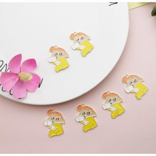10pcs Baby Drinking Milk Enamel Charms Gold Tone Cartoon Girl Alloy Pendants Fit DIY Jewelry Earring Bracelet Accessories YZ803
