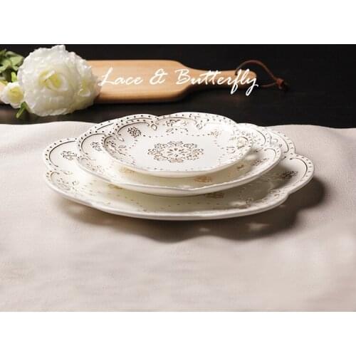 Dinnerware 8 Inches Plate Dish Porcelain On-glazed Irregular Handmade Gold Inlay Royal Lace Luxurious High Quality Cute 3 Sizes