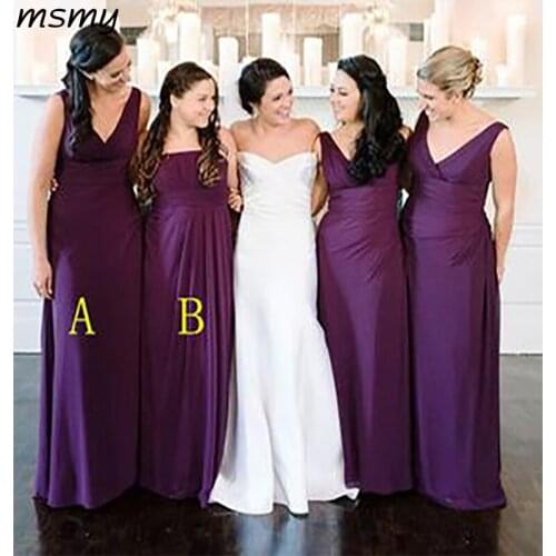 Simple A-Line V-neck Sleeveless Mismatchde Pleat Chiffion Bridesmaid Dressese Party Prom Dresses Custom Made Custom Made