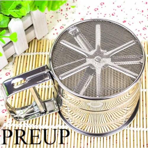 Handheld Baking Cake Tool Stainless Steel Mechanical Baking Icing Sugar Shaker Sieve Cup Mesh Powder Flour Sieve Accessory