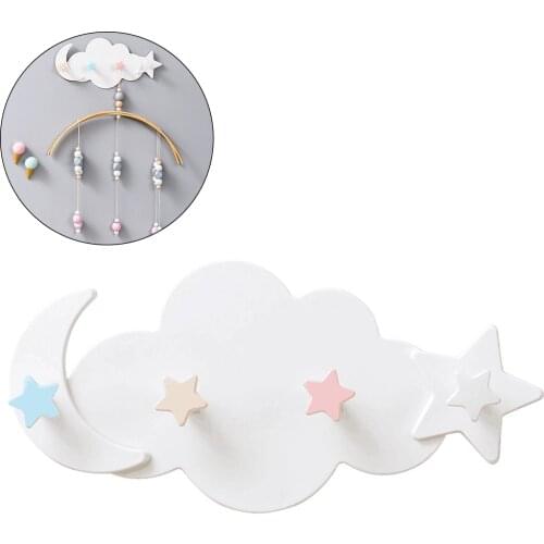 Self Adhesive Home Wall Door Wood Hook Creative Cloud Moon Star Wall-Mounted Hooks Clothes Towel Holder Children Room Decor