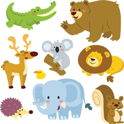 120x120 Cm Cute Animal world Wall Adhesive Pvc Home Decor Baby Kids Nursery Self-Adhesive Wall Paper 2021 luxury