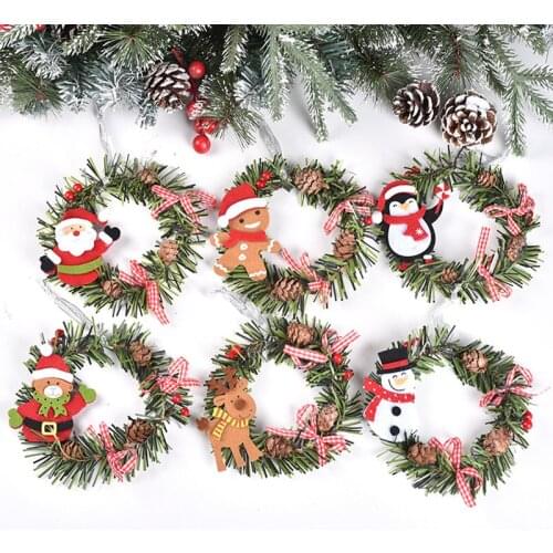 Merry Christmas Wreath Pendant Creative Santa Claus Elk Round PVC Pendant Christmas New Year Ornaments Decoration