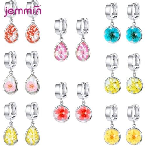 Hot Sale Glass Amber Flowers Women Earrings Fine 925 Sterling Silver Strong Lever Back Huggie Ear Pendientes Decoration Jewelry