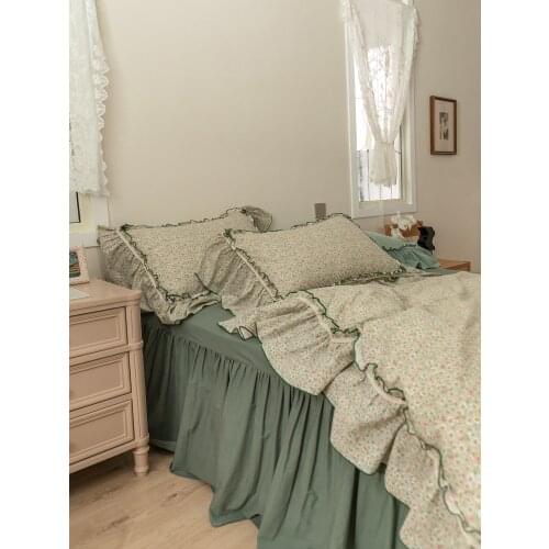 Fairy Beautiful Romantic Vintage Small Floral All Cotton Washed Cotton Four-Piece Cotton Quilt Cover Bed Sheet Bed Skirt