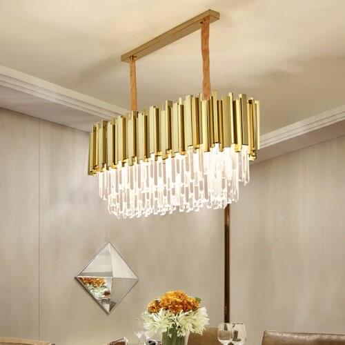 Modern crystal rectangular chandelier for kitchen gold chandeliers for living room restaurant high quality Hanging light fixture