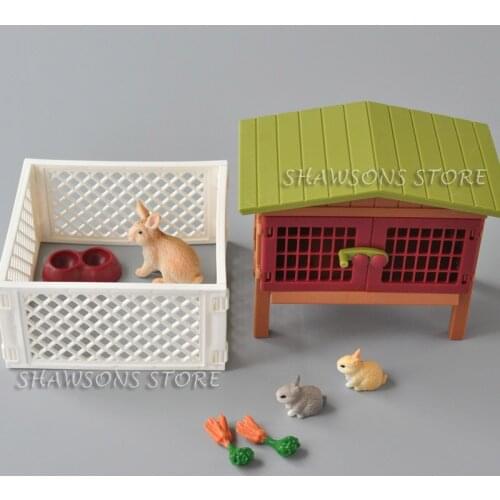 Build Your Own Farm Model Toys Rabbit House Cage Fense With Rabbit & Bunny Playset