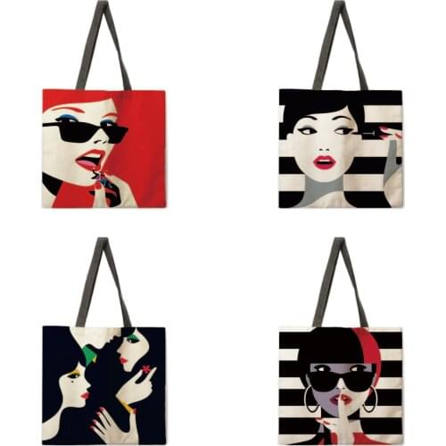 Simple beauty painting printing handbag shoulder bag ladies leisure handbag outdoor beach handbag