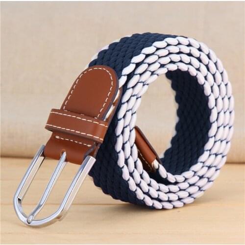 TJ-TianJun Women Elastic Woven Canvas Belt Alloy Pin Buckle Chromatic Colour Personality Casual Young People Waistband Man Girdl