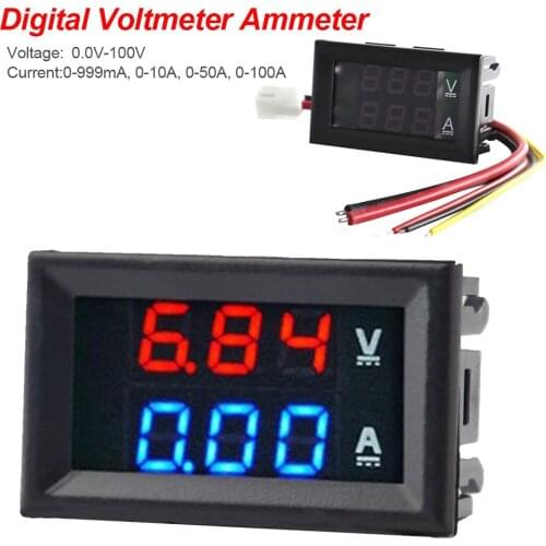 DC 100V 10A Voltmeter Ammeter Red+Blue/Red/Green LED Amp Dual Digital Volt Meter Gauge