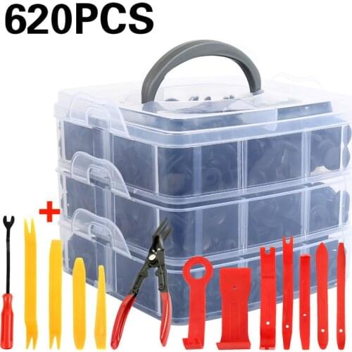 620pcs Auto Fastener Clip with Hand Tools Door Trim Panel Auto Bumper Rivet Retainer Push Engine Cover Clips Car Accessories