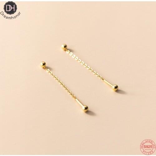 Dreamhonor Silver Gold Round Ball Ear Line Stud Earrings for Women 925 Sterling Silver Fine Jewelry