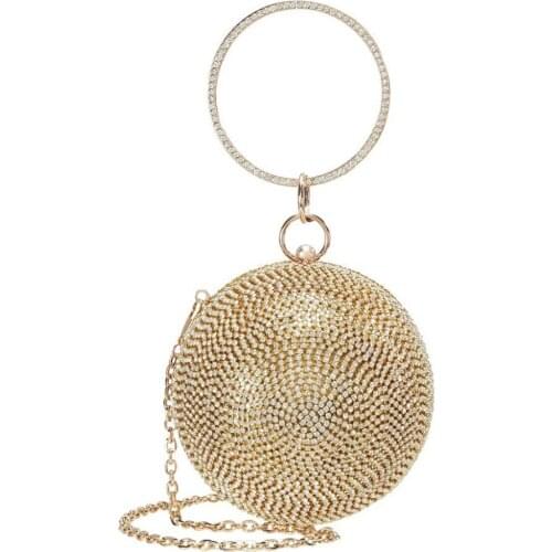 XIYUAN Womens Evening Clutch purse White Clutch Bag gold Crystal Round Handbags Luxury Design Wedding Purse Party Shoulder Bag