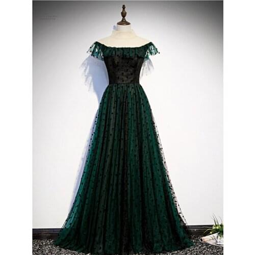2020 Evening Dresses Long Dress Vestido De Festa A-line Dark Green Velvet O-Neck Evening Dress Formal Dress Robe De Soiree