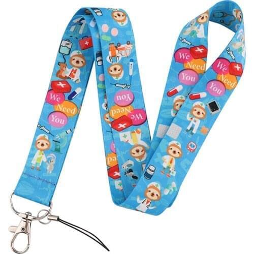 10pcs Cartoon Sloth Doctor Keychain Lanyards Id Badge Holder ID Card Pass obile Phone Badge Holder Key Strap webbings ribbons