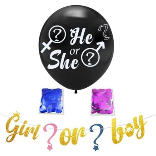 12inch 36inch Boy or Girl Balloon Black Latex with Confetti Gender Reveal Globos Baby Shower Gender Reveal Party Decoration