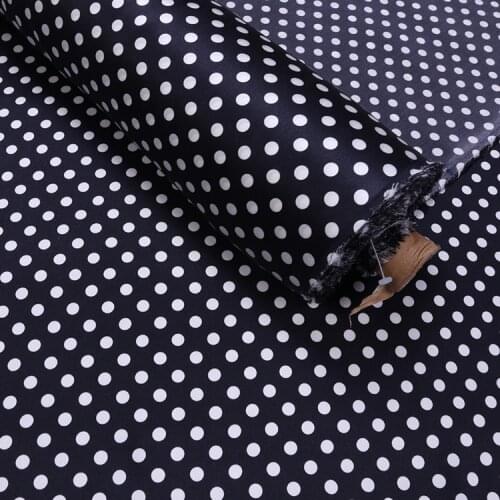 138cm*100cm White Dots Print Black Natural Silk Fabric Stretch Satin Spandex