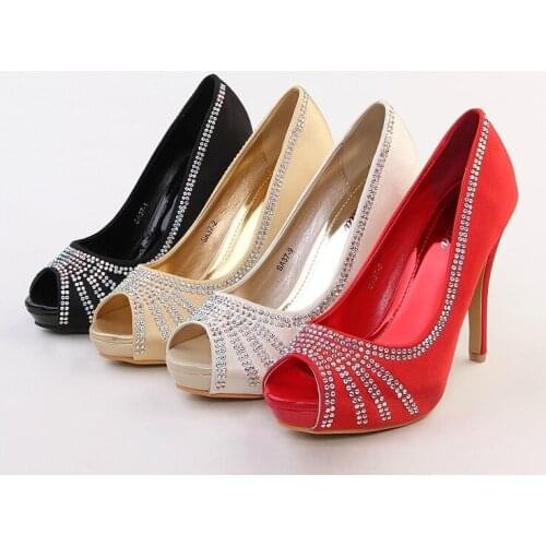 2018 Fashion Peep Toe Apricot Color Bridal Shoes Satin Bridal Shoes Wedding Shoes High Heel Pumps Woman Rhinestone Shoes