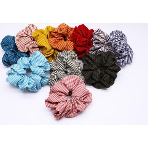2019 Cotton Scrunchie Pack For Sale Women Vintage Hair Rope For Ponytail Plaid Pattern Girl Hair Scrunchy 12pcs/set Oversize