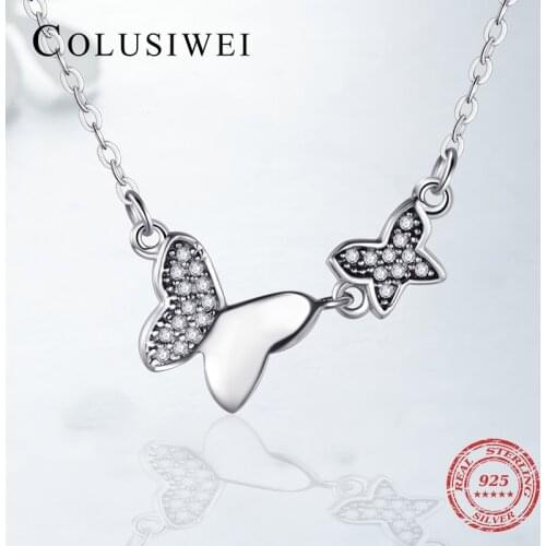 2019 New Sale Fashion 100% Solid 925 Sterling Silver Butterfly Pendant With CZ Vintage Necklace Jewelry For Women Wedding Chain