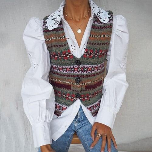 2021 Autumn and Winter Women New Bohemian Style Waistcoat Womens Sleevess Jacquard Knitted Vest Cardigan Top Womens Clothing