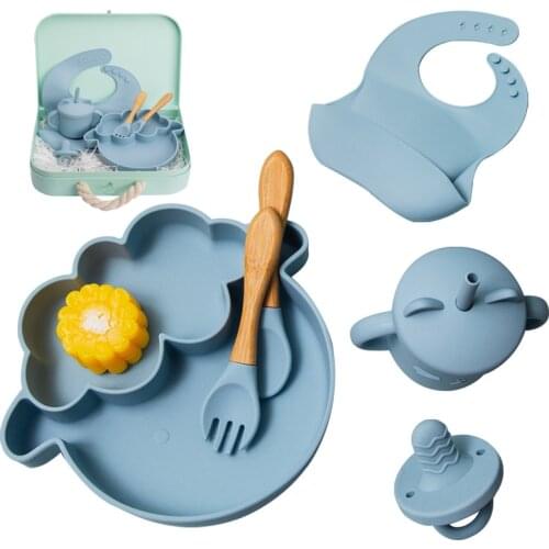 6 pcs/lot Baby Silicone Bowl Spoon Set Food Grade Childrens Feeding Kids Shatter-resistant Tableware Gift Box