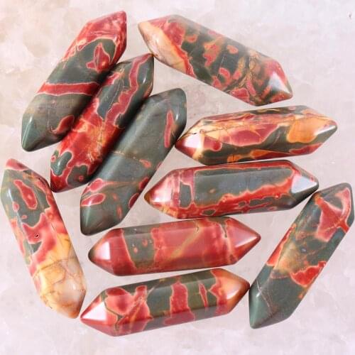 8x32MM Natural Stones Red Picasso Jaspe Hexagonal Healing Pointed Reiki Chakra No Drilling Hole Beads Fit Pendant 5Pcs K386