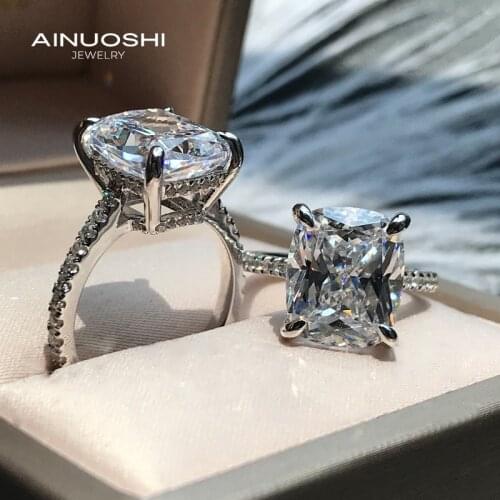 AINUOSHI 925 Sterling Silver 10x12mm Cushion Cut Simulated SONA Diamond Engagement Rings For Wedding Bridal Ring Jewelry