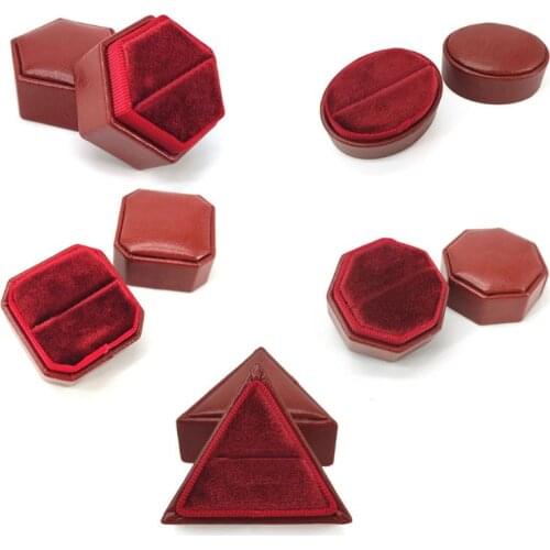 Antique Hexagon Velvet Ring Box Single Ring Display Holder with Detachable Lid Ring Box Holder for Wedding Ceremony