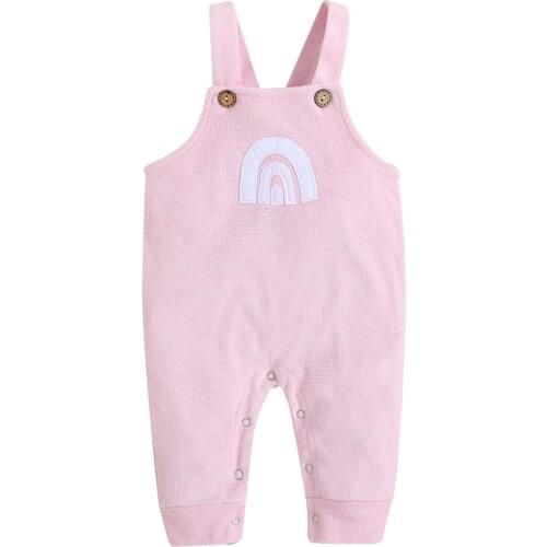 Infant Baby Rainbow Print Suspender Pants, Girls Sleeveless Square Collar Long Jumpsuit for Summer