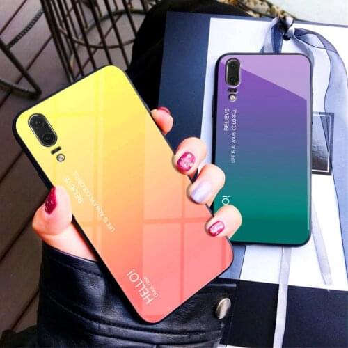 Huawei P 20 P20 Pro Case Gradient Aurora Tempered Glass Colored Back Cover Case for Huawei P20 Lite Nova 3E ANE LX1 LX3 L23 L03