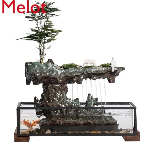 Water Fountain Decoration Office Desk Surface Panel Chinese Landscape Lucky Feng Shui Wheel Lucky Fortune Fish Tank Gift