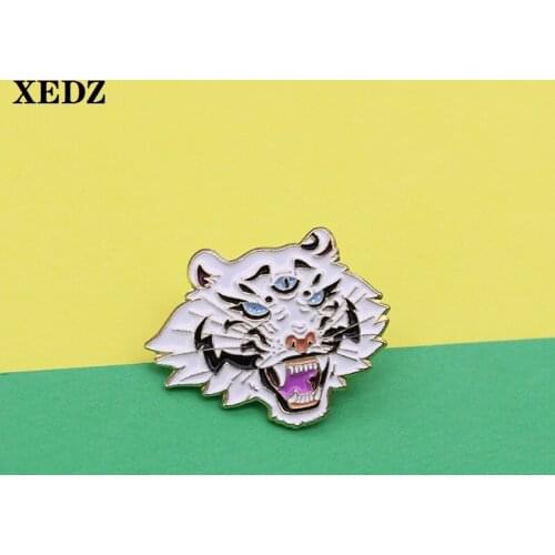 XEDZ three-eyed white tiger enamel pin ferocious beast cartoon animal custom badge brave logo punk metal pin gift for friends