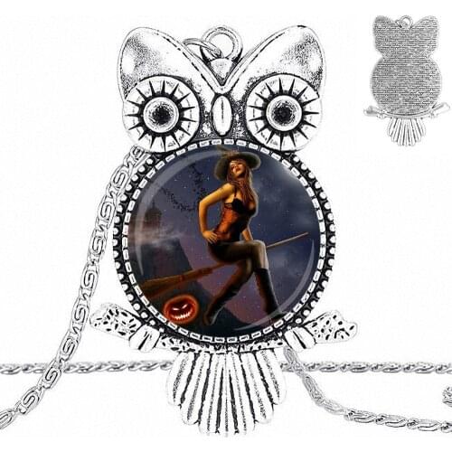 EJ Glaze For Women Wedding Gift Design Fashion Vintage Glass Women Owl Necklace Pendants Broom Ride
