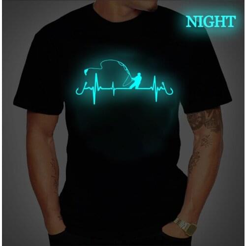 Men Women Luminous Heartbeat T Shirt Fishing Novelty Funny Graphic Tee Shirt Hip Hop T-shirt Streetwear Loose Harajuku Tshirt