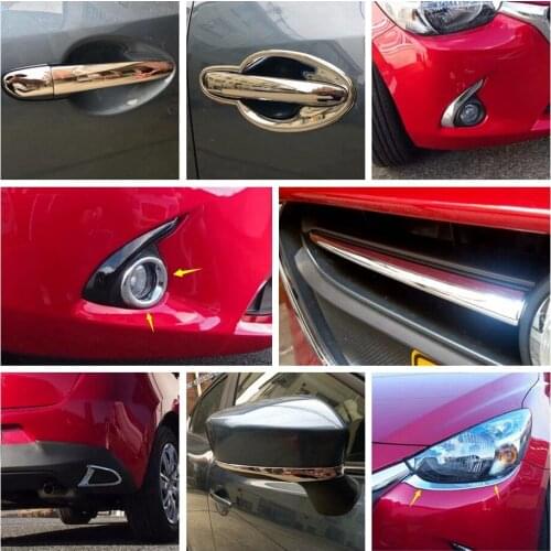 Chrome Shiny Exterior Refit Kit Front / Rear Fog Lights Eyelid / Rearview Mirror Strip Cover Trim For Mazda 2 Demio 2015 - 2019