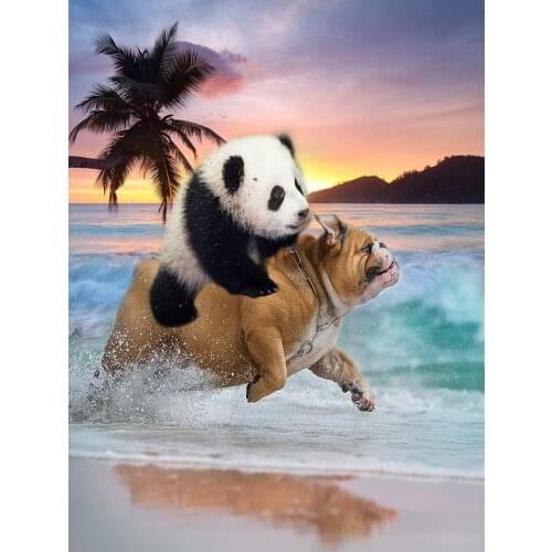 JMINE Div 5D Panda Dog Sea Beach Full Diamond Painting cross stitch kits art High Quality Animal 3D paint by diamonds