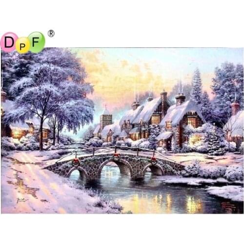 DPF Small bridge snow 5D diamond painting cross stitch wall painting home decor diamond mosaic square diamond embroidery crafts
